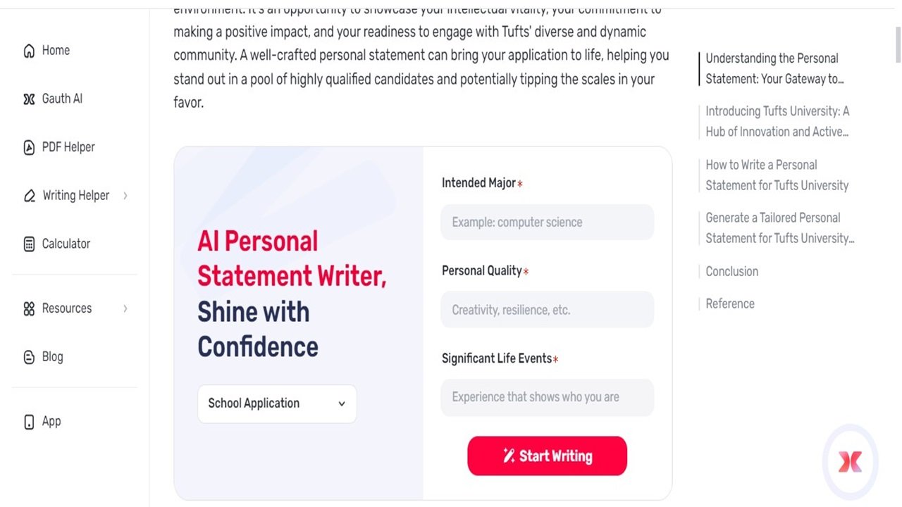 The Application of Gauth in Writing the First Paragraph of School Application